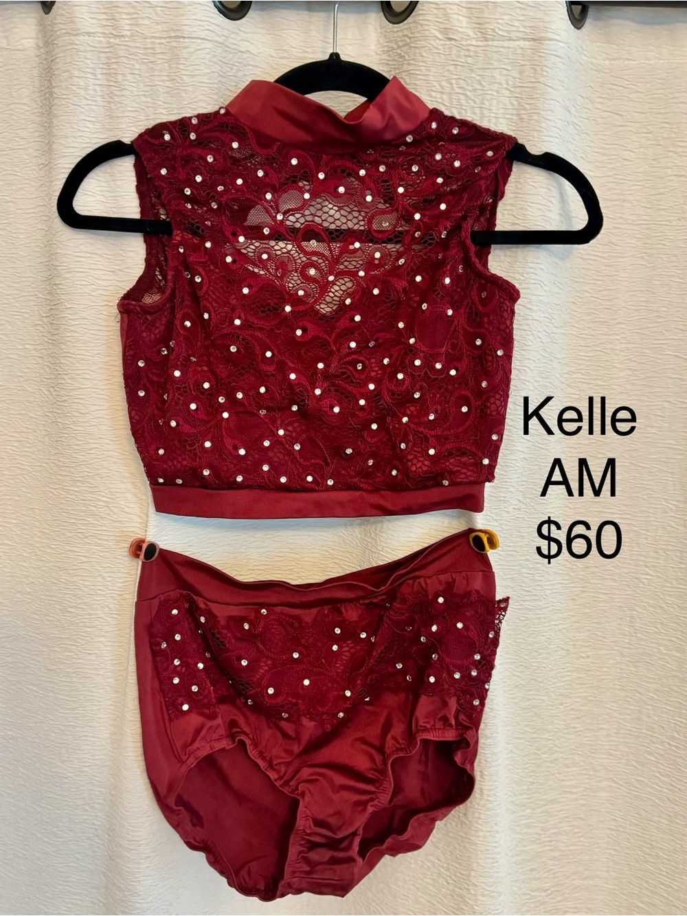 Kelle AM Wine Lace Embellished Two-Piece Intimate Set